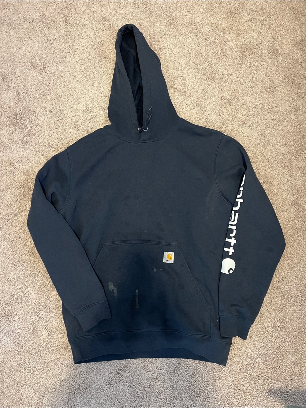 Carhartt Men’s Black Crewneck Hooded Sweatshirt with White Sleeve Logo